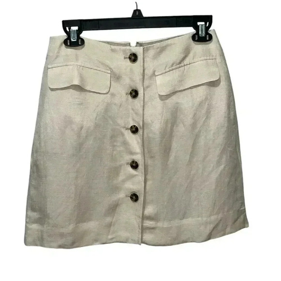 J.Crew Button Front Linen Cupro Blend Skirt Size 2 Womens Tan Lined Fall Wear - Picture 2 of 7